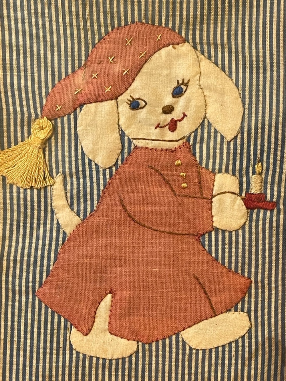 Handmade Vintage-Style Red Framed Appliqué Puppy Wall Art - Picture 2 of 5